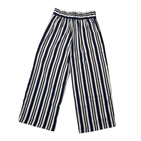 Zara Women's Navy and White Wide Leg Stripe Pants, size Extra Small - Picture 4 of 10